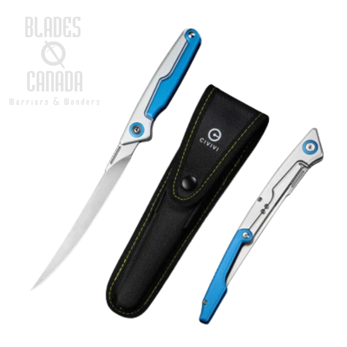 CIVIVI Shawka Folding Knife, 14C28N Satin, Aluminum Silver/Blue, C22029B-2