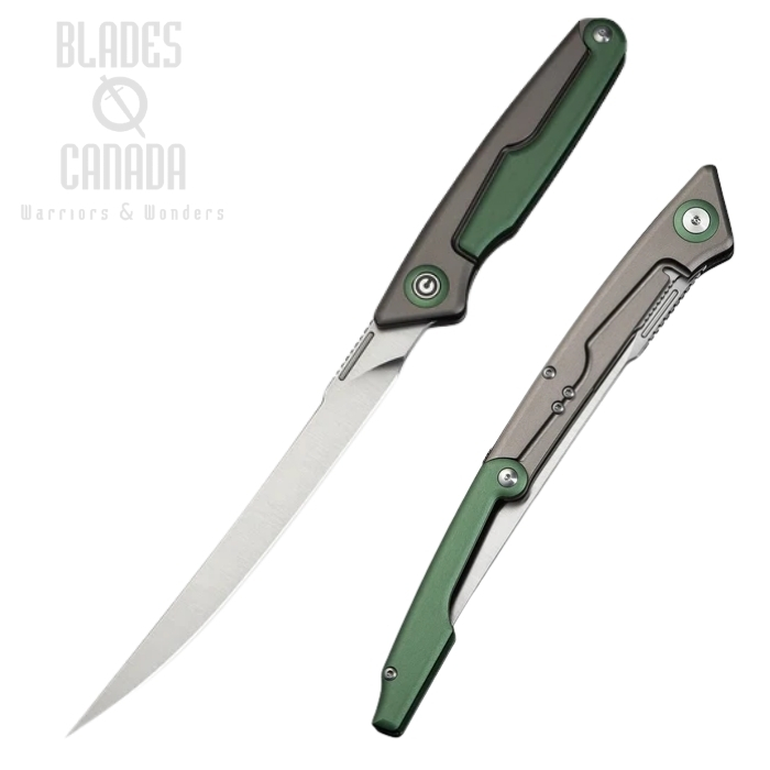 (image for) CIVIVI Shawka Folding Knife, 14C28N Satin, Aluminum Gray/Green, C22029B-3