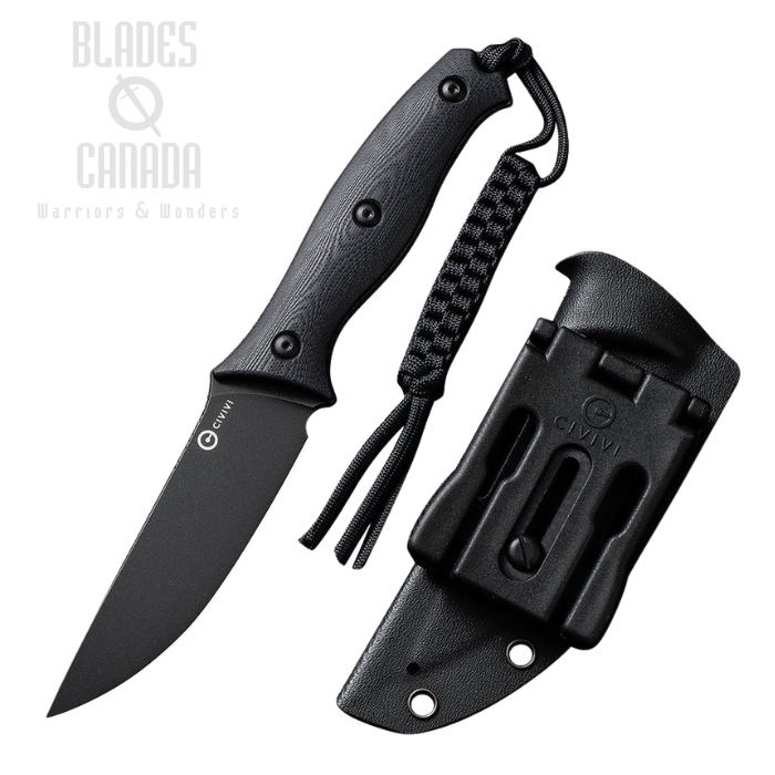 (image for) CIVIVI Stormridge Fixed Blade Knife, Nitro-V Black SW, G10 Black, Kydex Sheath, C23041-1