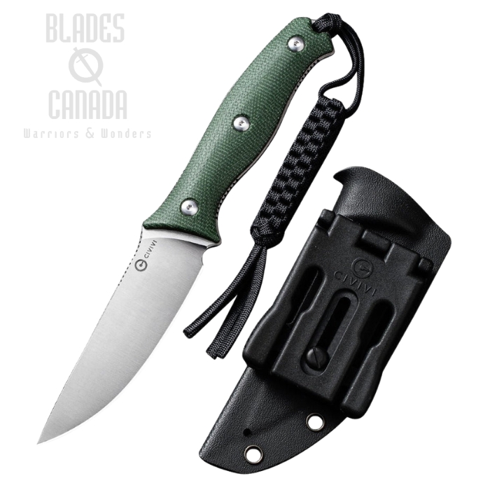 (image for) CIVIVI Stormridge Fixed Blade Knife, Nitro-V Satin, Micarta Green, Kydex Sheath, C23041-3
