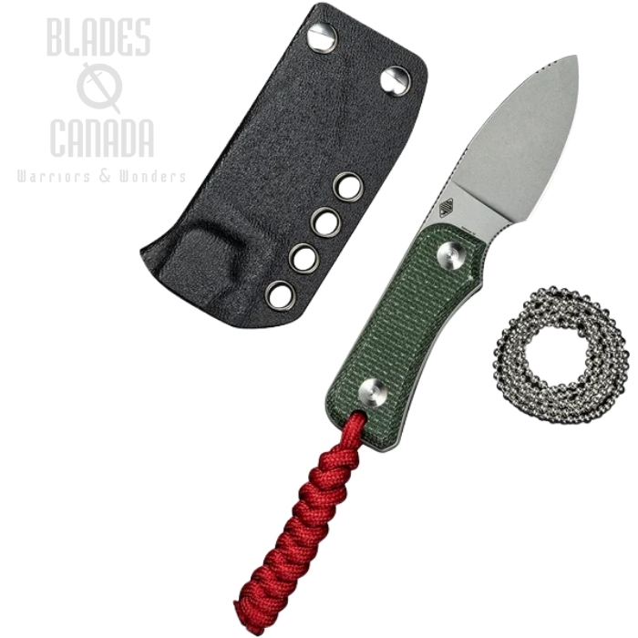(image for) CIVIVI Baby Banter Fixed Blade Knife, Nitro-V SW, Micarta Green w/Red Lanyard, C23045-2