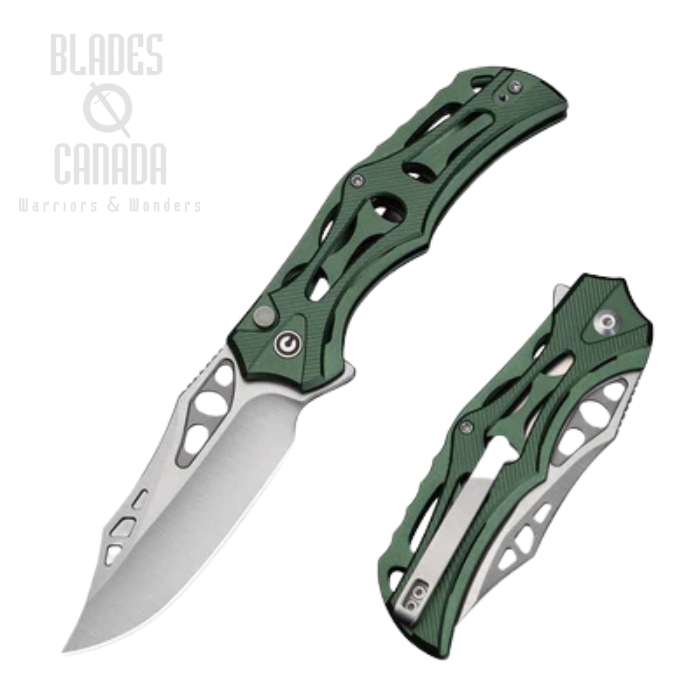 CIVIVI Biophase Flipper Button Lock Knife, Nitro-V Satin, Aluminum Green, C23083-1
