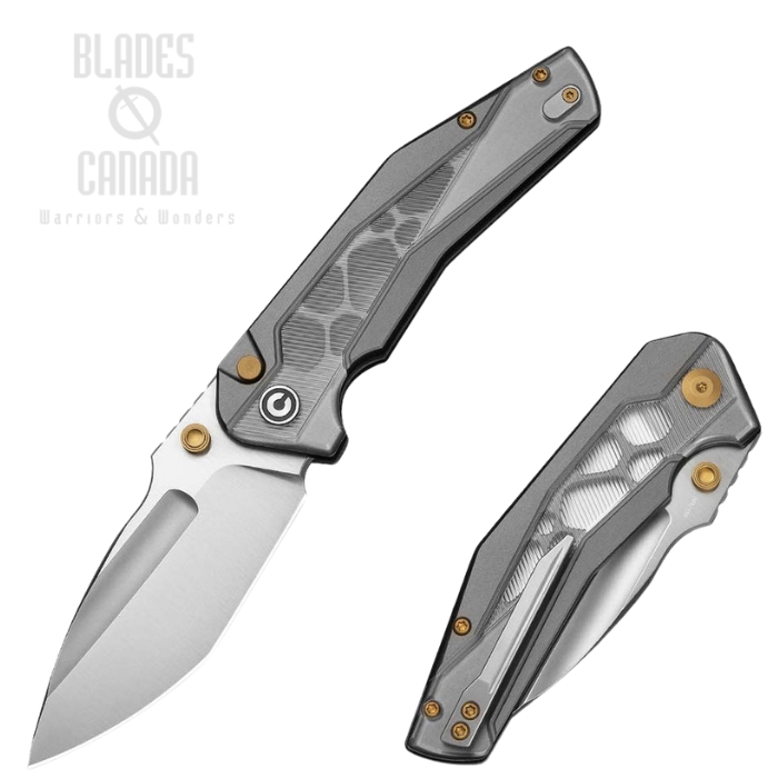 (image for) CIVIVI Wellmax Button Lock Folding Knife, Limited Edition, 14C28N Satin, Aluminum Gray w/Lexan Inlay, C24008C-1