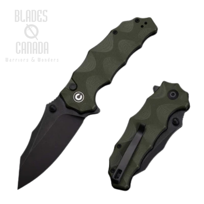 CIVIVI Natterjack Flipper Button Lock Knife, 14C28N Black SW, G10 OD Green, C24028-1