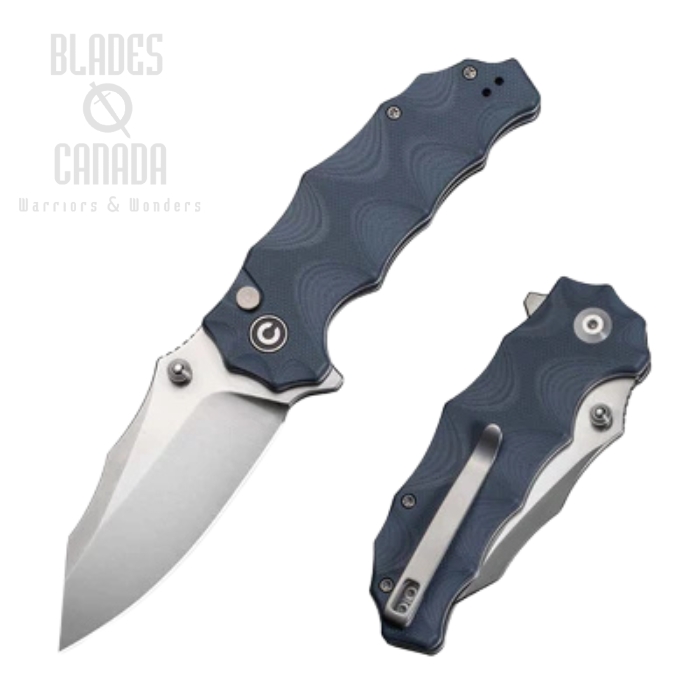 CIVIVI Natterjack Flipper Button Lock Knife, 14C28N Satin, G10 Neutral Blue, C24028-2