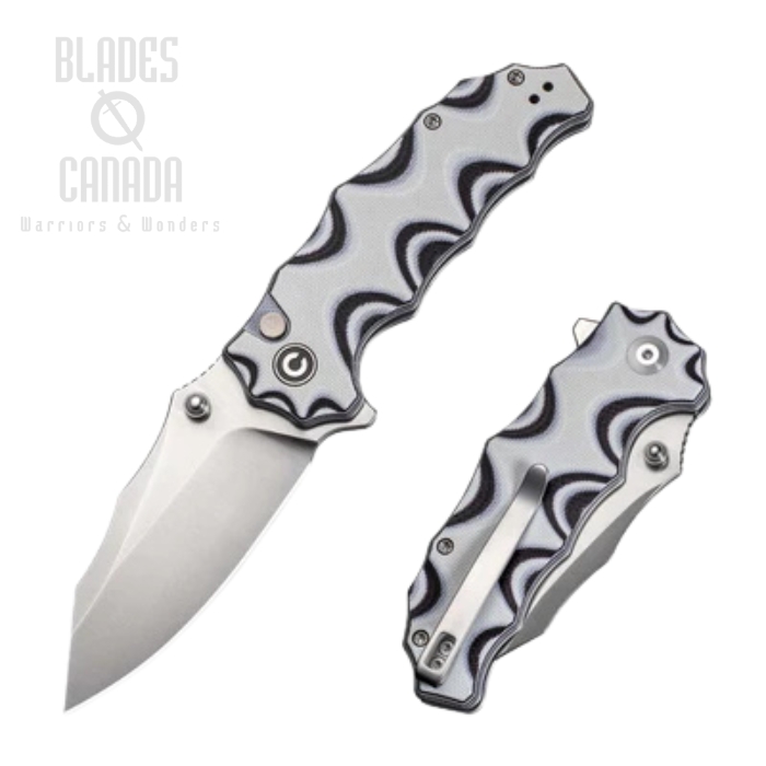 CIVIVI Natterjack Flipper Button Lock Knife, 14C28N Satin, G10 White/Black, C24028-3