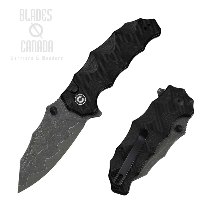 (image for) CIVIVI Natterjack Flipper Button Lock Folding Knife, Damascus, G10 Black, C24028-DS1