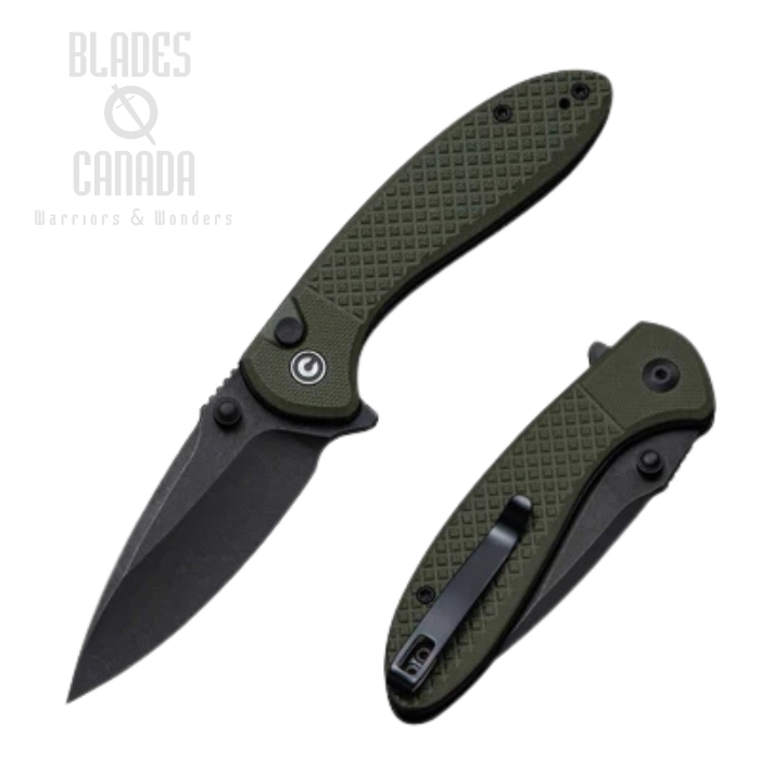 (PRE-PURCHASE) CIVIVI Faeger Flipper Button Lock Folding Knife, 14C28N Black SW, G10 OD Green, C24031-2