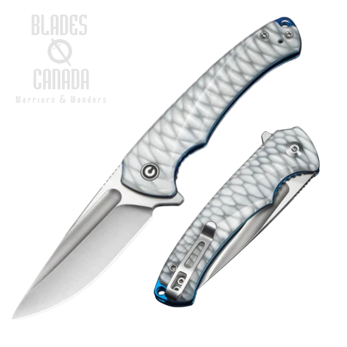 CIVIVI Voidflare Flipper Folding Knife, 14C28N Satin, Resin Greyish White, C24040-2