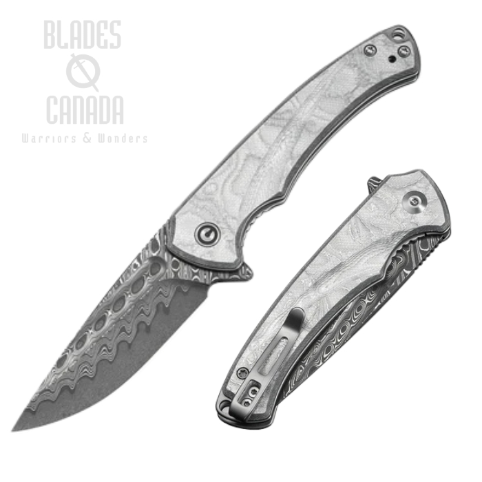 CIVIVI Voidflare Flipper Folding Knife, Damascus, G10/Aluminum Silver, C24040-DS1