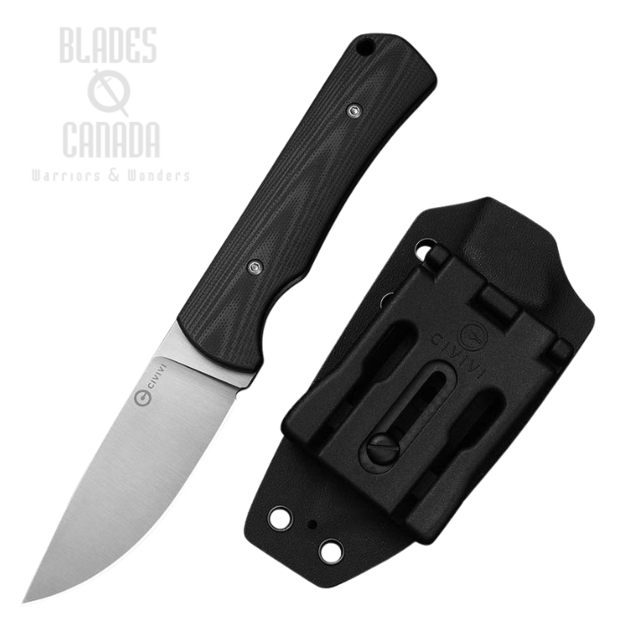 (image for) CIVIVI Jencks Fixed Blade Knife, 14C28N Satin, G10 Black, Kydex Sheath, C24051-1