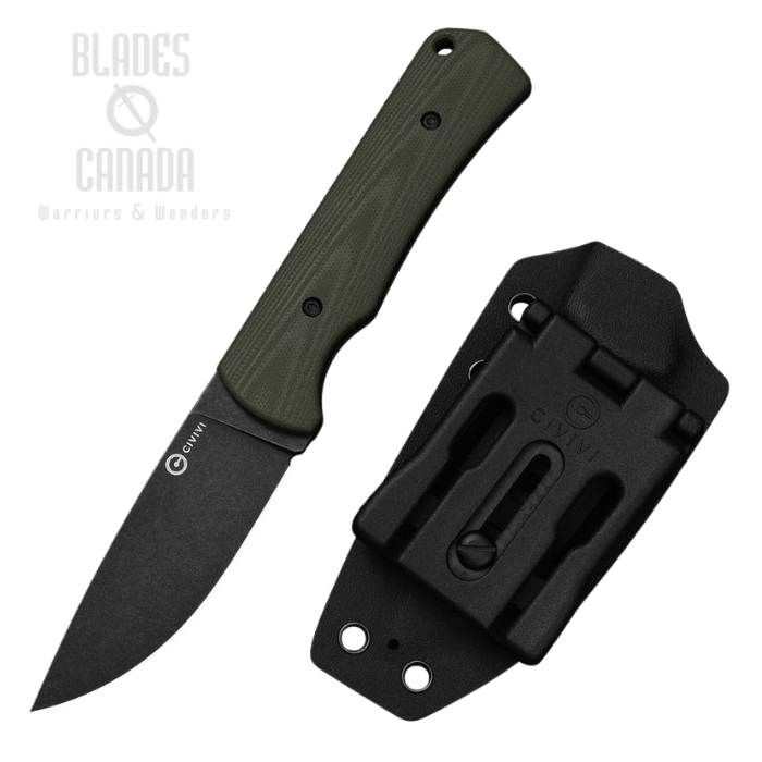(image for) CIVIVI Jencks Fixed Blade Knife, 14C28N Black SW, G10 OD Green, Kydex Sheath, C24051-2