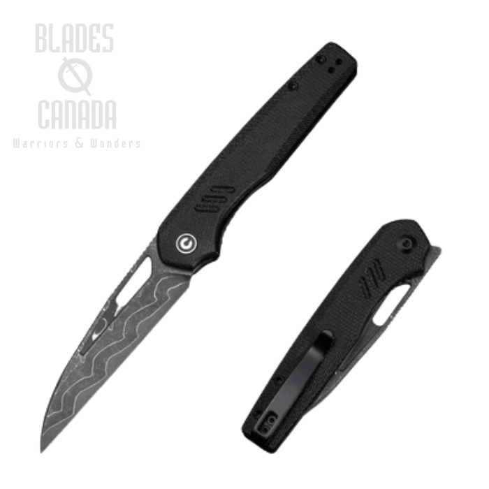 CIVIVI Guile Front Flipper Folding Knife, Damascus, Micarta Black, C24062B-DS1