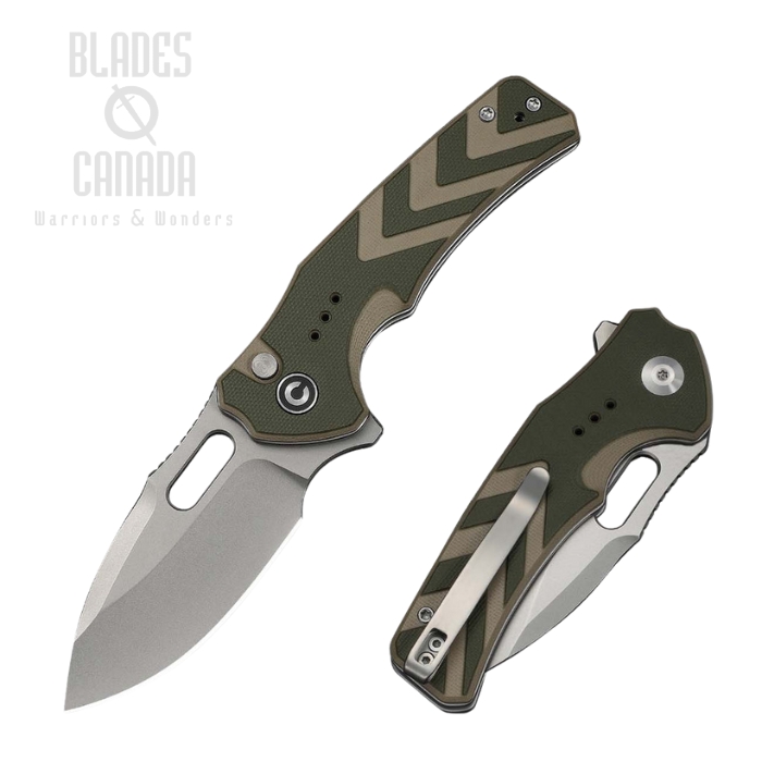 (PRE-ORDER) CIVIVI Vexron Flipper Button Lock Folding Knife, 14C28N Stonewash, G10 Green/Tan, C24066-2