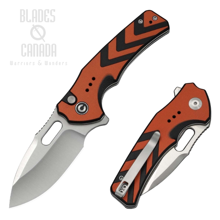 (PRE-ORDER) CIVIVI Vexron Flipper Button Lock Folding Knife, 14C28N Satin, G10 Orange/Black, C24066-3