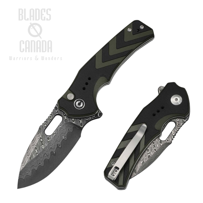 (PRE-ORDER) CIVIVI Vexron Flipper Button Lock Folding Knife, Damascus, G10 Black/Green, C24066-DS1