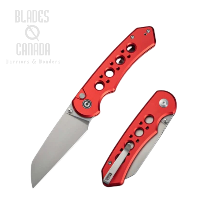 CIVIVI Pragma Prime Button Lock Folding Knife, 14C28N Stonewash, Aluminum Red, C24067-2