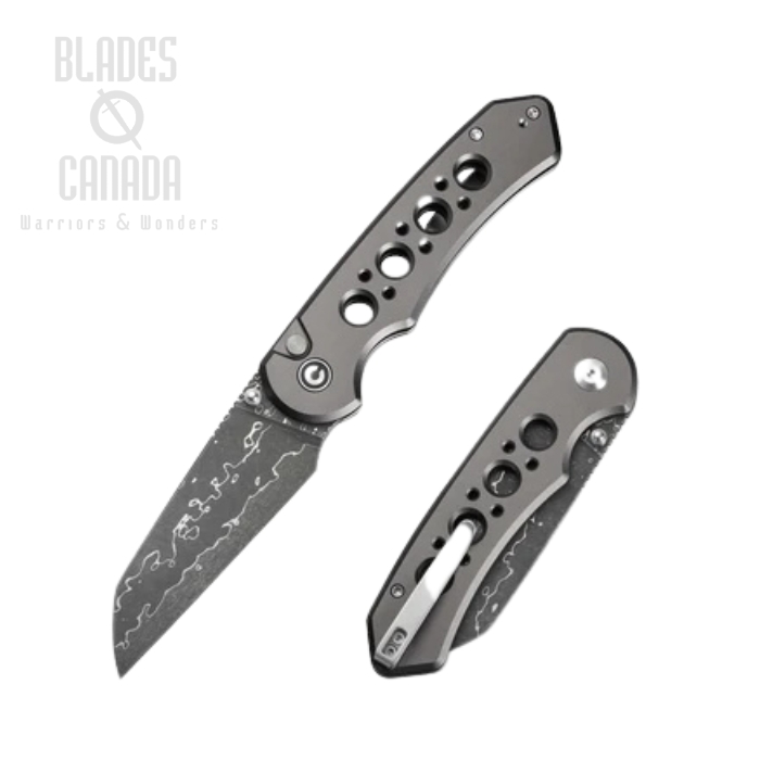 CIVIVI Pragma Prime Button Lock Folding Knife, Damascus, Aluminum Gray, C24067-DS1