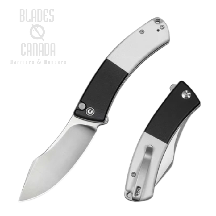 CIVIVI Outlaw Muk Flipper Button Lock Folding Knife, 14C28N Satin, G10 Black/White, C24079-4 CIVIVI Outlaw Muk Flipper Button Lock Folding Knife, 14C28N Satin, G10 Black/White, C24079-4