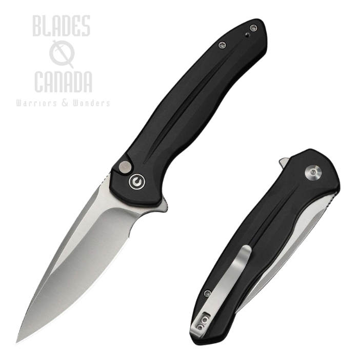 (PRE-ORDER) CIVIVI Kitefin Flipper Button Lock Folding Knife, 14C28N Satin, Aluminum Black, C24091-1