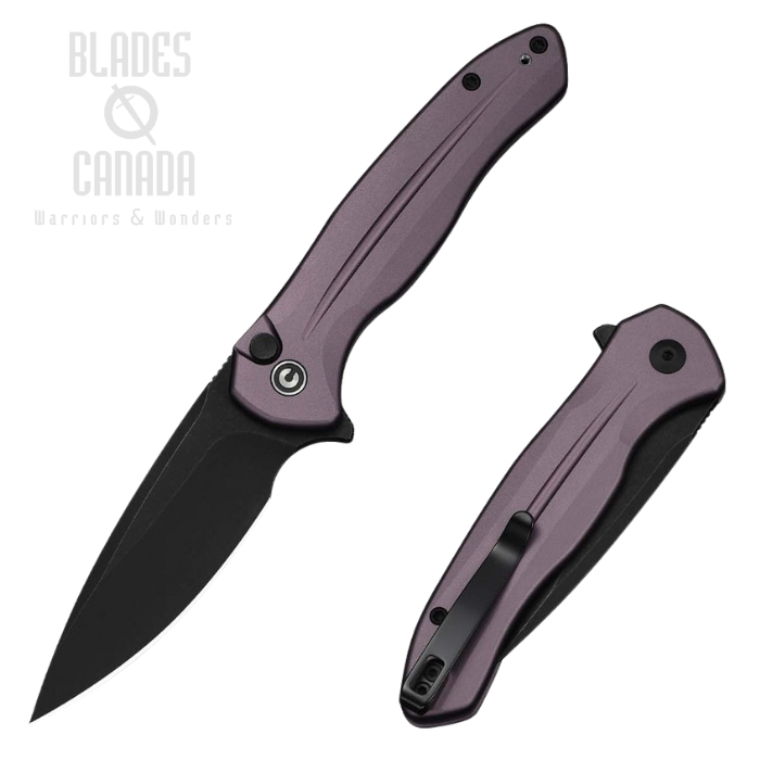 (PRE-ORDER) CIVIVI Kitefin Flipper Button Lock Folding Knife, 14C28N Black, Aluminum Purple, C24091-3