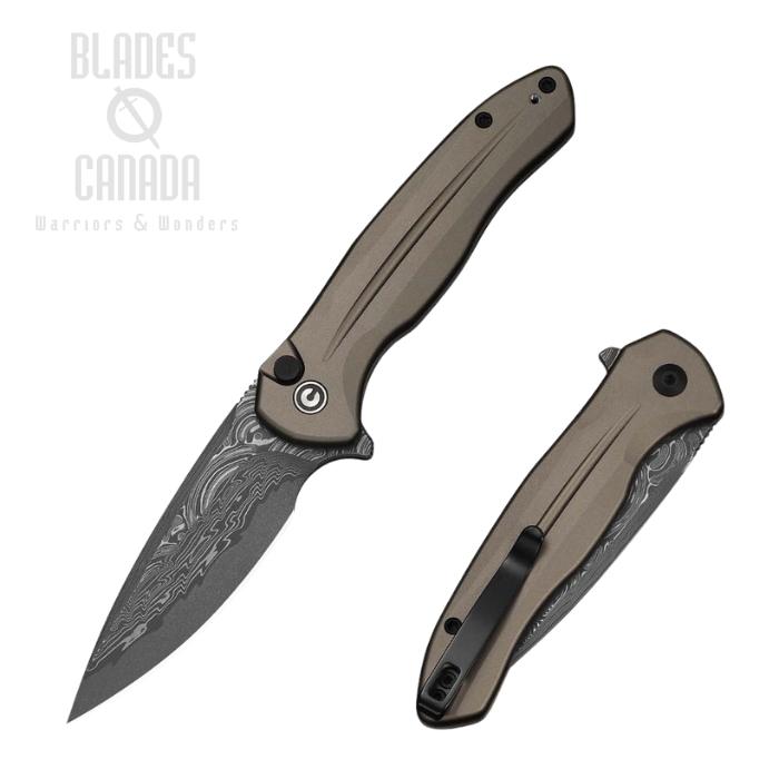 (PRE-ORDER) CIVIVI Kitefin Flipper Button Lock Folding Knife, Damascus, Aluminum Brownish Gray, C24091-DS1