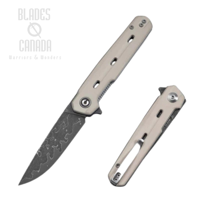 CIVIVI Navo Flipper Folding Knife, Damascus Blade, G10 Ivory, C25015A-DS1