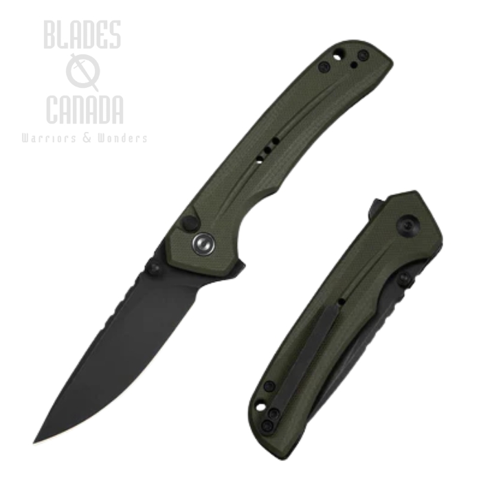 CIVIVI Tarask Flipper Button Lock Folding Knife, Nitro-V Black SW, G10 OD Green, C25023C-2