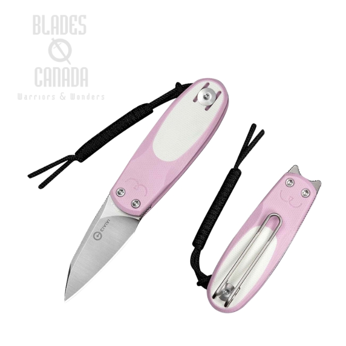 (image for) CIVIVI Purr Flipper Slipjoint Folding Knife, Nitro-V Satin, G10 Pink/White, C25054-4