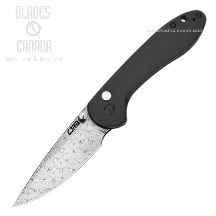 CJRB Feldspar Button Lock Folding Knife, Damascus, Steel Black, J1912BD-BST CJRB Feldspar Button Lock Folding Knife, Damascus, Steel Black, J1912BD-BST
