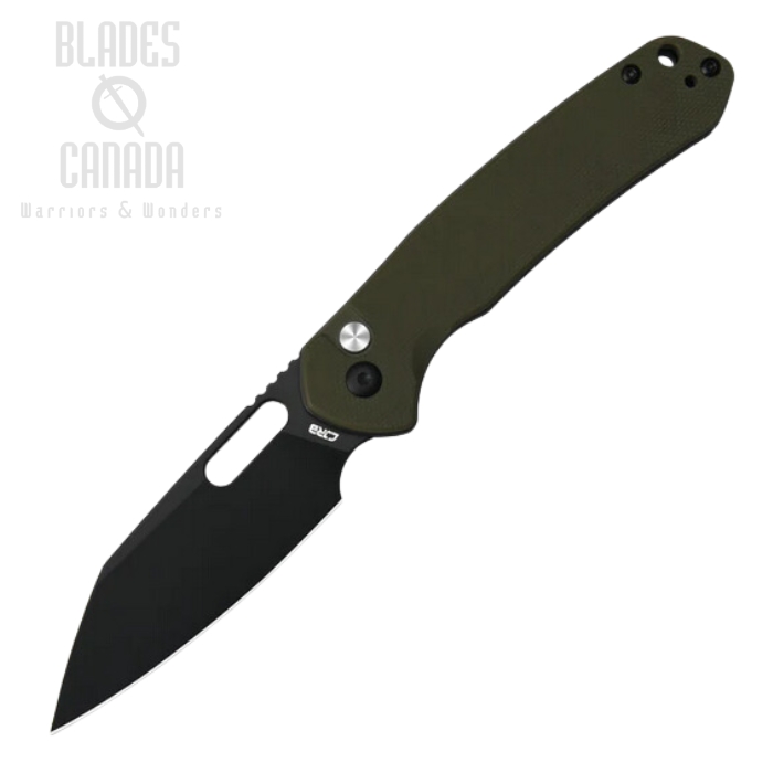 CJRB Pyrite Button lock Folding Knife, AR-RPM9 Black Wharncliffe, G10 Green, J1925A-BGN