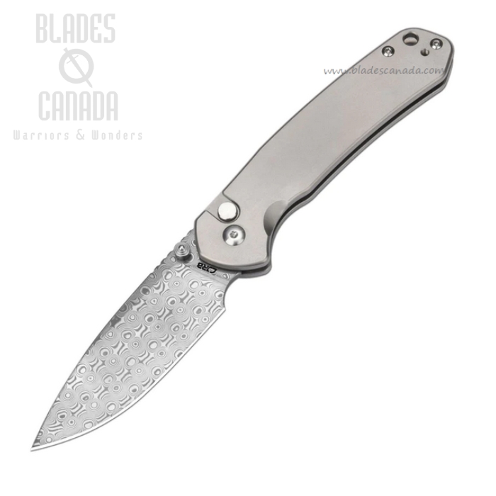 CJRB Pyrite Button Lock Folding Knife, Damascus, Titanium Handle, J1925T-DM