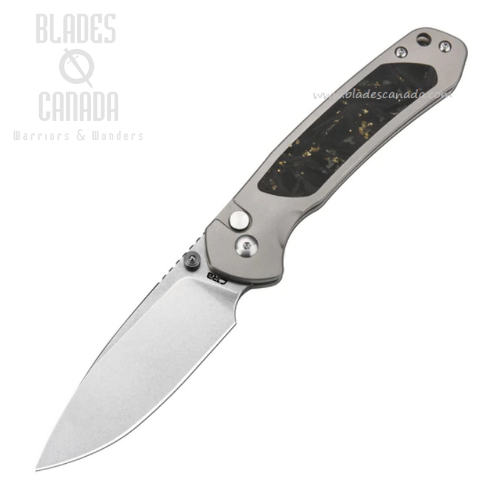 CJRB Pyrite Button Lock Folding Knife, Ltd Edition, CPM S90V, Titanium/Carbon Fiber, J1925T-GCF