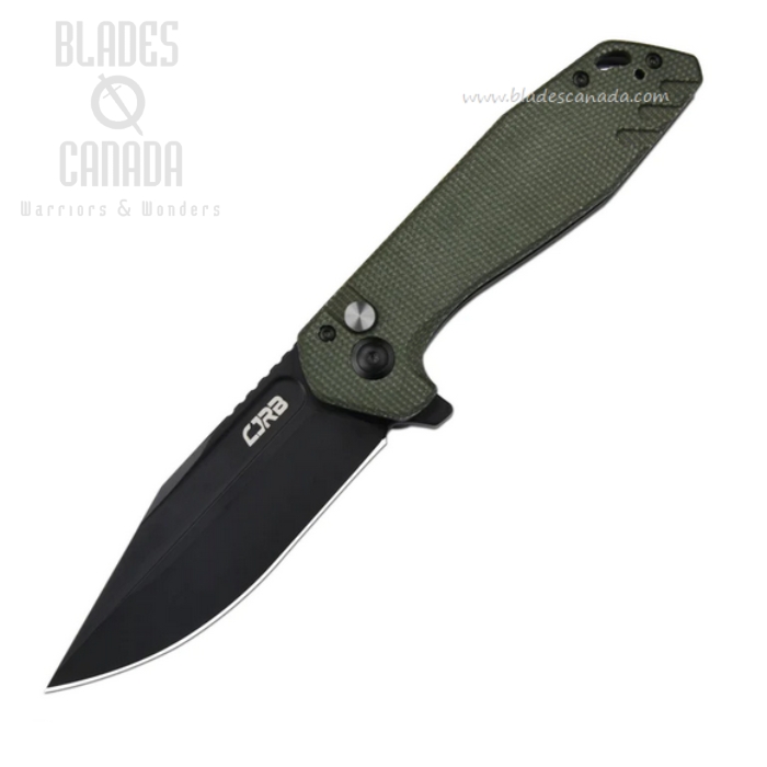 CJRB Riff Flipper Button Lock Folding Knife, AR-RPM9 Black, Micarta Green, J1928-BMGN CJRB Riff Flipper Button Lock Folding Knife, AR-RPM9 Black, Micarta Green, J1928-BMGN
