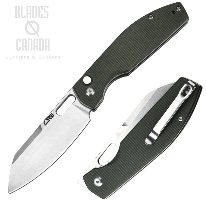 (image for) CJRB Ekko Front Flipper Button Lock Folding Knife, AR-RPM9, Micarta Green, J1929B-MGN
