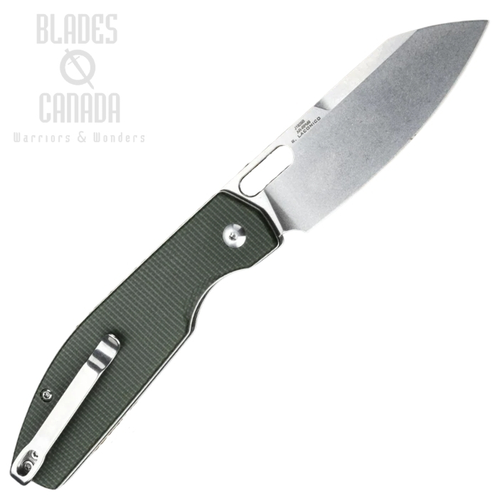 (image for) CJRB Ekko Front Flipper Button Lock Folding Knife, AR-RPM9, Micarta Green, J1929B-MGN