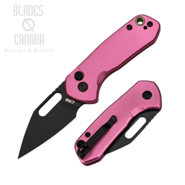 CJRB Mini Pyrite Button Lock Folding Knife, AR-RPM9 Black, Aluminum Pink, J1933-BPK