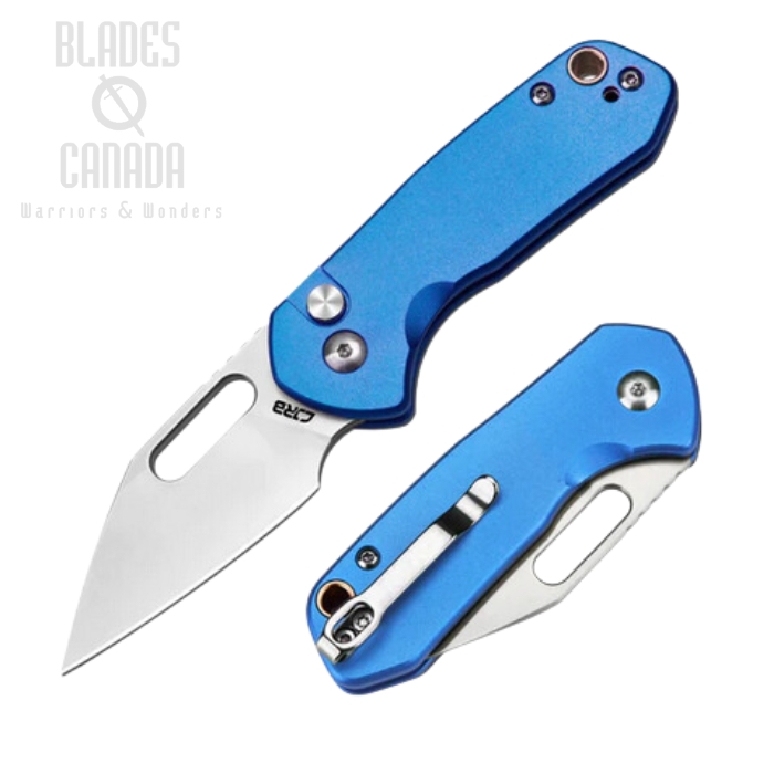 CJRB Mini Pyrite Button Lock Folding Knife, AR-RPM9, Aluminum Blue, J1933-BU