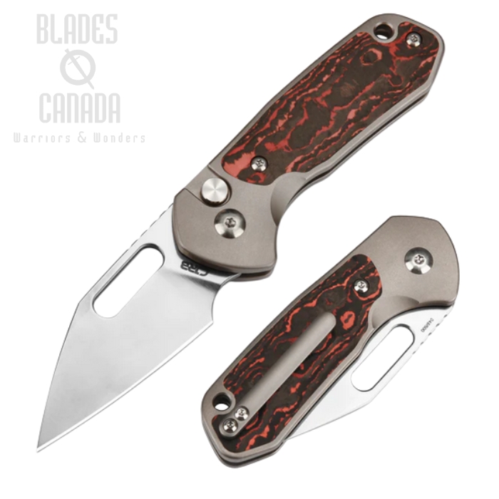 CJRB Mini Pyrite Folding Button Lock Knife, Ltd Edition, CPM S90V, Titanium/Fat Carbon Mars Valley, J1933T-FCMV