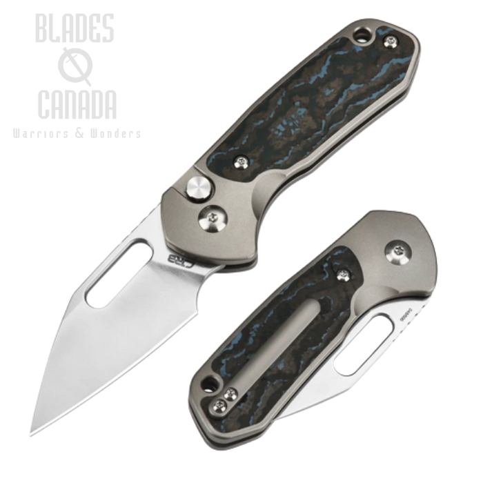 CJRB Mini Pyrite Button Lock Folding Knife, CPM S90V, Titanium/Fat Carbon Fiber, J1933T2-FCG