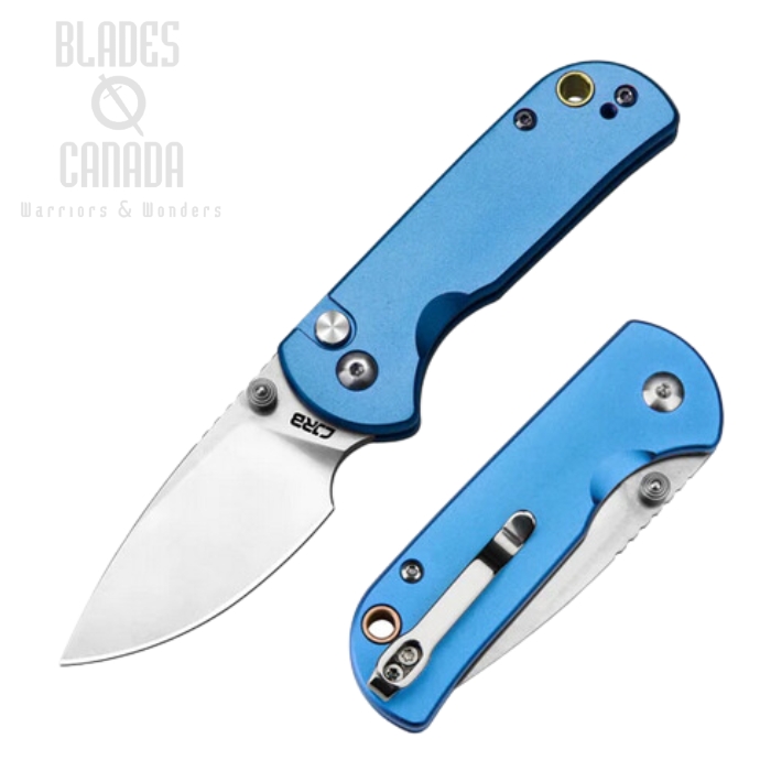CJRB Mica Button Lock Folding Knife, AR-RPM9, Aluminum Blue, J1934-BU