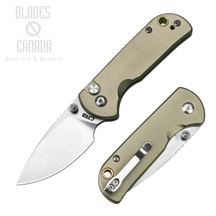 CJRB Mica Button Lock Folding Knife, AR-RPM9, Aluminum Green, J1934-GN