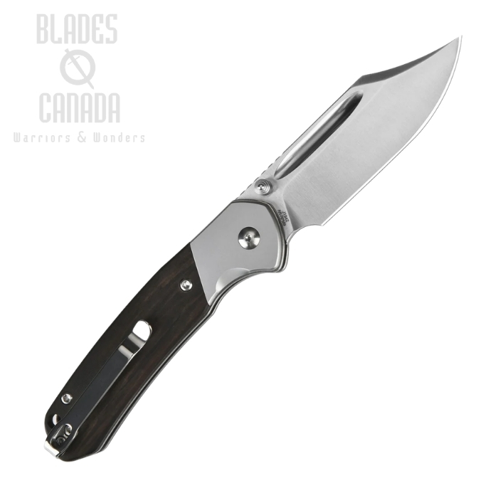 (image for) CJRB Pyrite Bowie Button Lock Folding Knife, AR-RPM9, Wood Handle, J1942-EBN