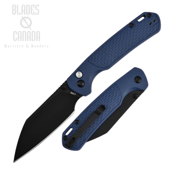 CJRB Pyrite-Light Button Lock Folding Knife, AR-RPM9 Black, FRN Blue, J1945-BBU
