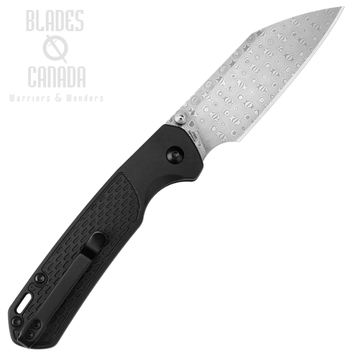 (image for) CJRB Pyrite-Light Button Lock Folding Knife, Damascus, FRN Black, J1945D-BK