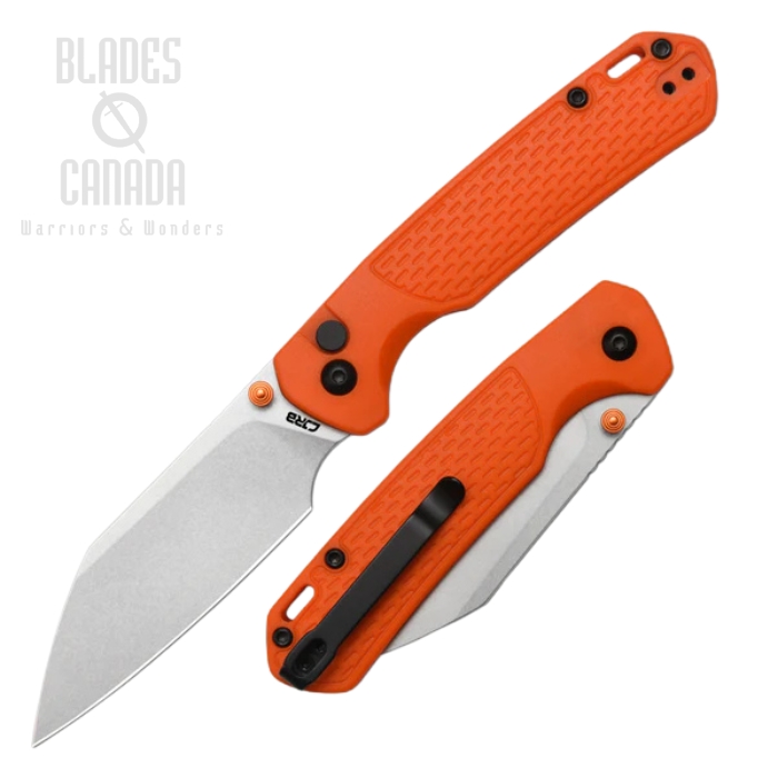 CJRB Pyrite-Light Button Lock Folding Knife, AR-SFII Stonewash, FRN Orange, J1945-OE