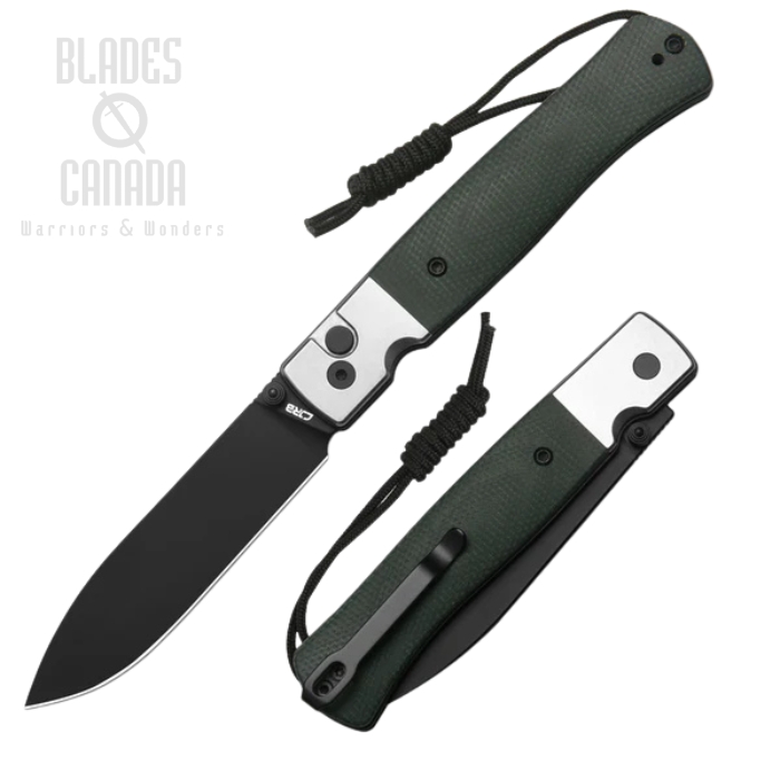 CJRB Glacier Button Lock Folding Knife, AR-RPM9 Black, Micarta/Steel Green, J1961-BMGN CJRB Glacier Button Lock Folding Knife, AR-RPM9 Black, Micarta/Steel Green, J1961-BMGN