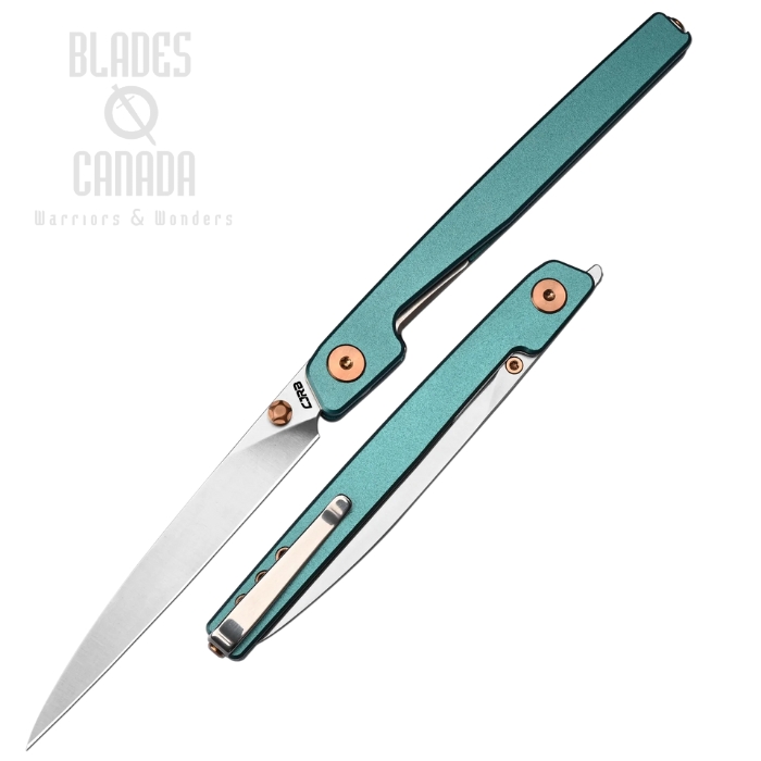 CJRB Lanky Flipper Folding Knife, AR-RPM9 Sand Polish, Aluminum Blue , J1965-BU