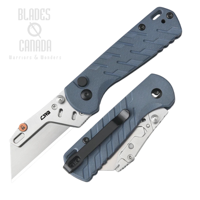 CJRB Boxer Button Lock Folding Knife, Replicable Blades, G10 Blue Ripple, J1967-BU