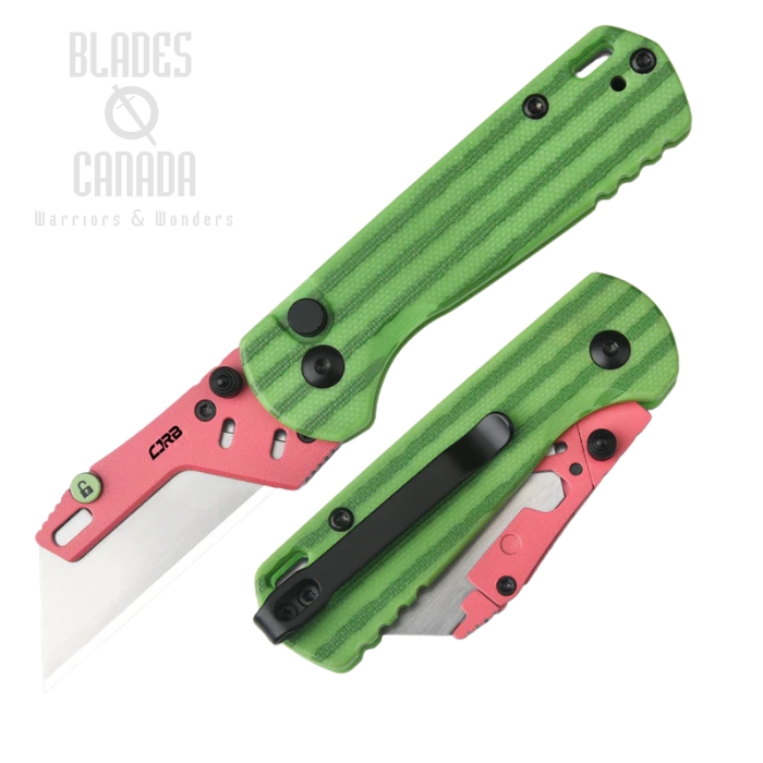 CJRB Boxer Button Lock Folding Knife, Replicable Blades, G10 Green Watermelon, J1967-WM